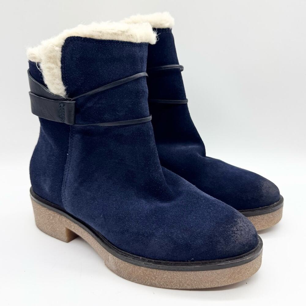 Sundance Willette Shearling Suede Ankle‎ Zip Boot Blue Suede Size 36 Boho Winter - Picture 2 of 15